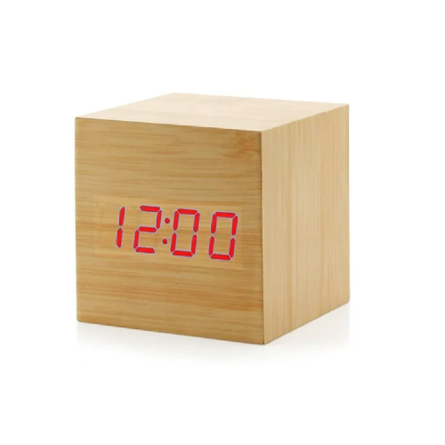 Reloj Led Digital Alarma Temperatura Fecha Luz Madera Cubo Relojcu5