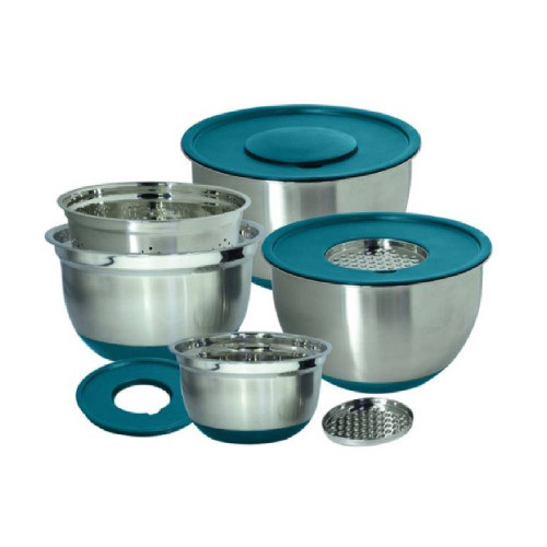 Set De 10 Pcs En Acero Inoxidable,, Incluye 4 Bowls Con Tapa Y 2 Coladores