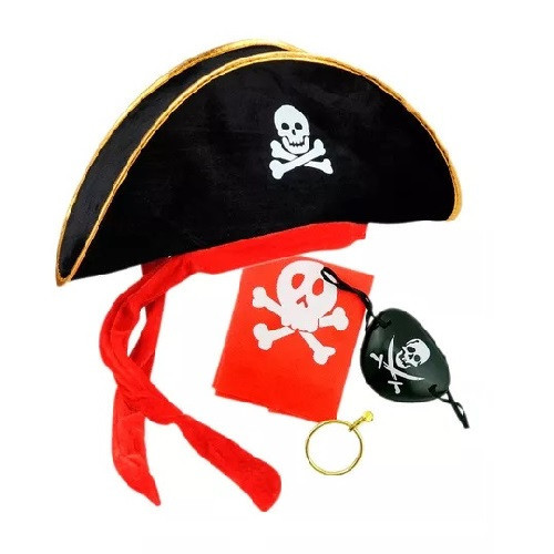 Accesorios Disfraz Pirata Sombrero + Parche + Pañoleta + Arete Halloween Cosplay