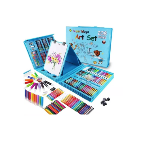 Kit De Colores 208 Piezas Juego Arte Y Dibujo Creativo Azul.