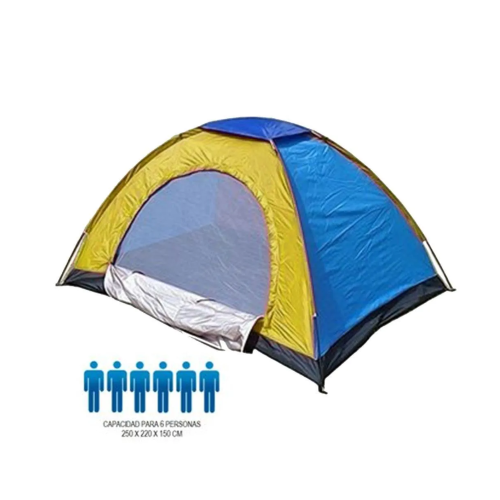 Carpa Camping 6 Personas Multicolor. Azul Y Amarilla